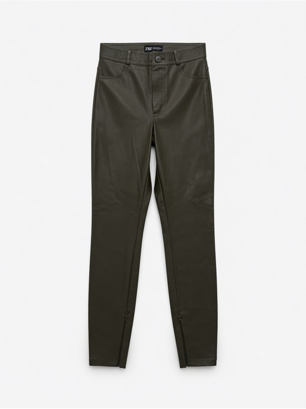 Zara Dark Olive Faux Leather Skinny Trousers in Olive